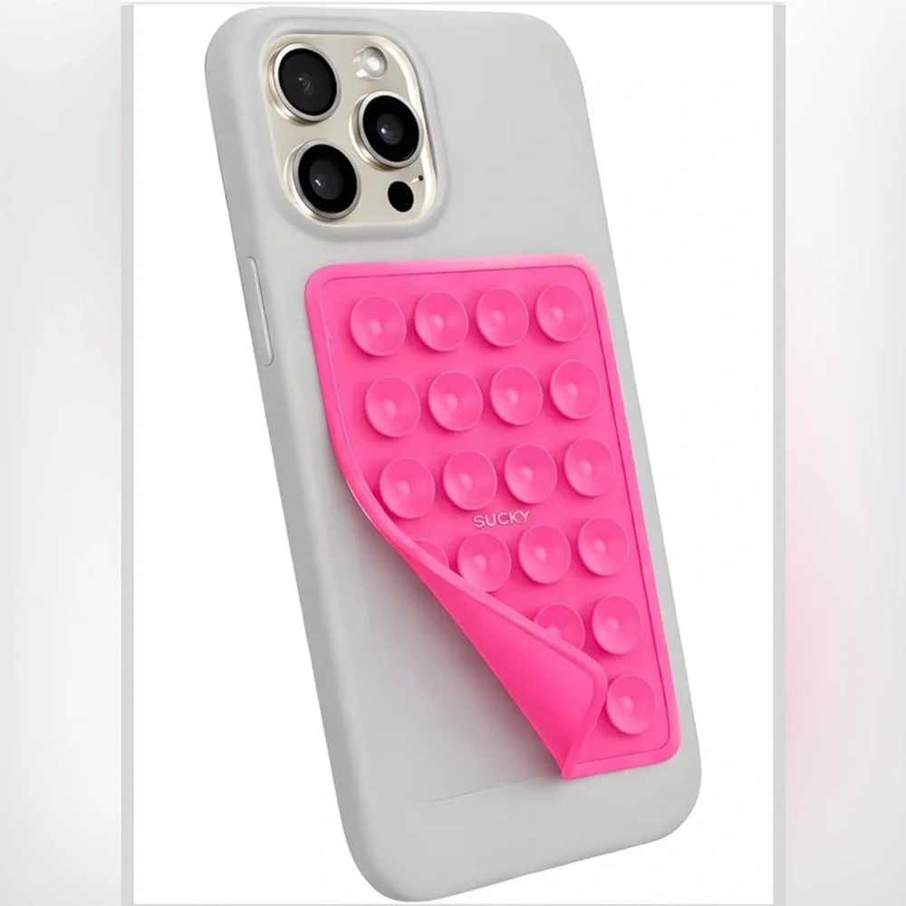 SUCKY magnetic suction phone case mount sticki grip hands free mirror hot pink
